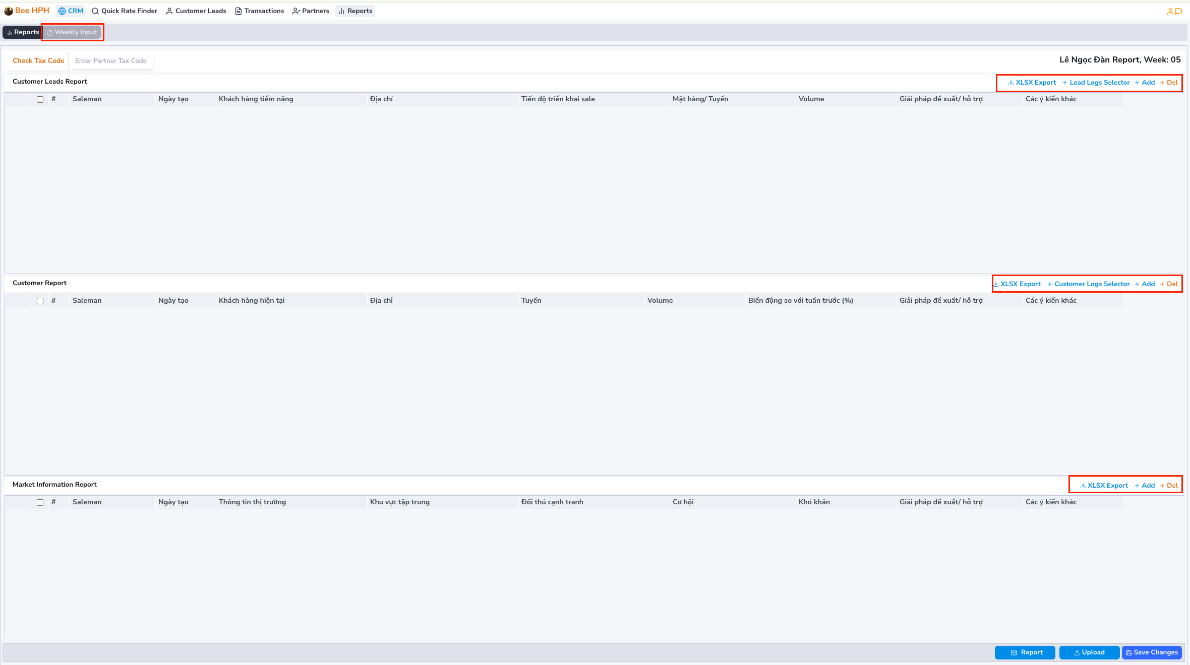 Hình ảnh minh họa cho các nút chức năng trên màn hình báo cáo