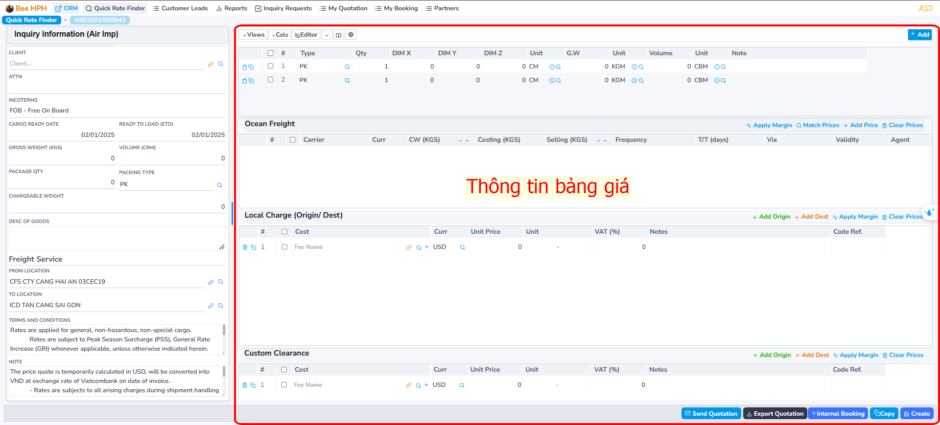 Placeholder for Container/ Quote List