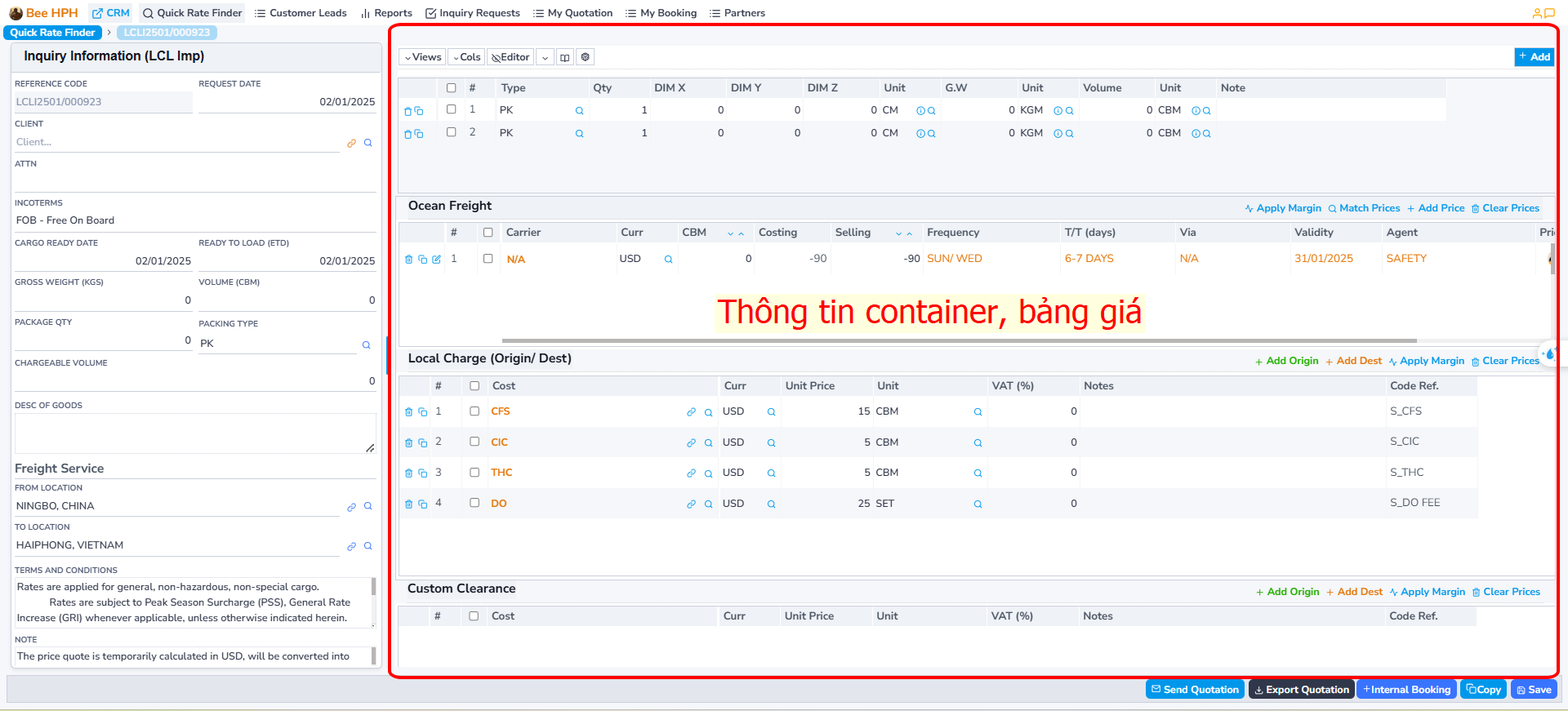 Placeholder for Container/ Quote List