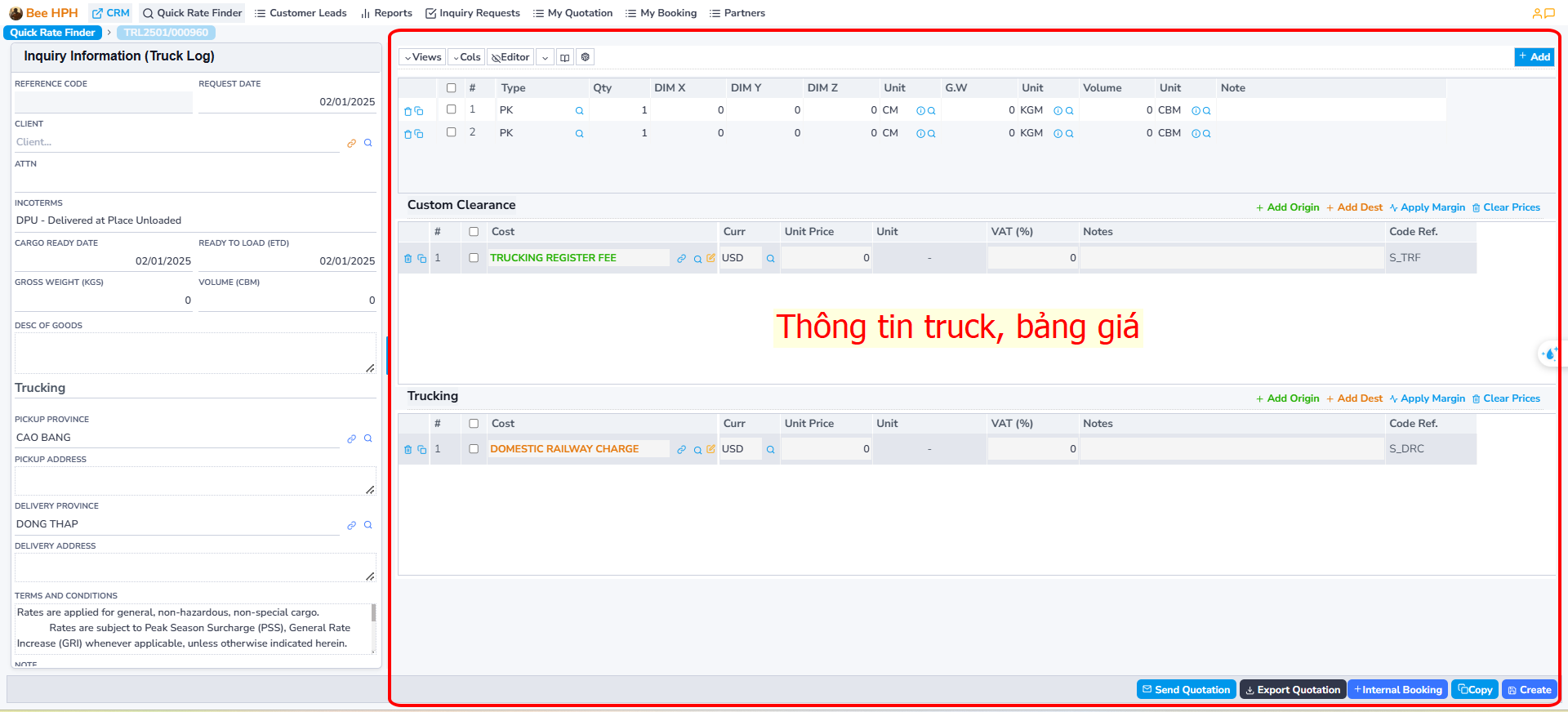 Placeholder for Container/ Quote List