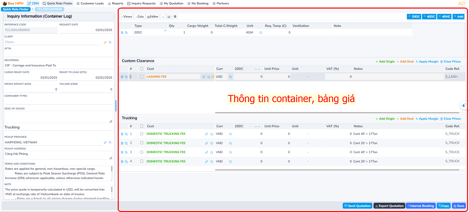 Placeholder for Container/ Quote List