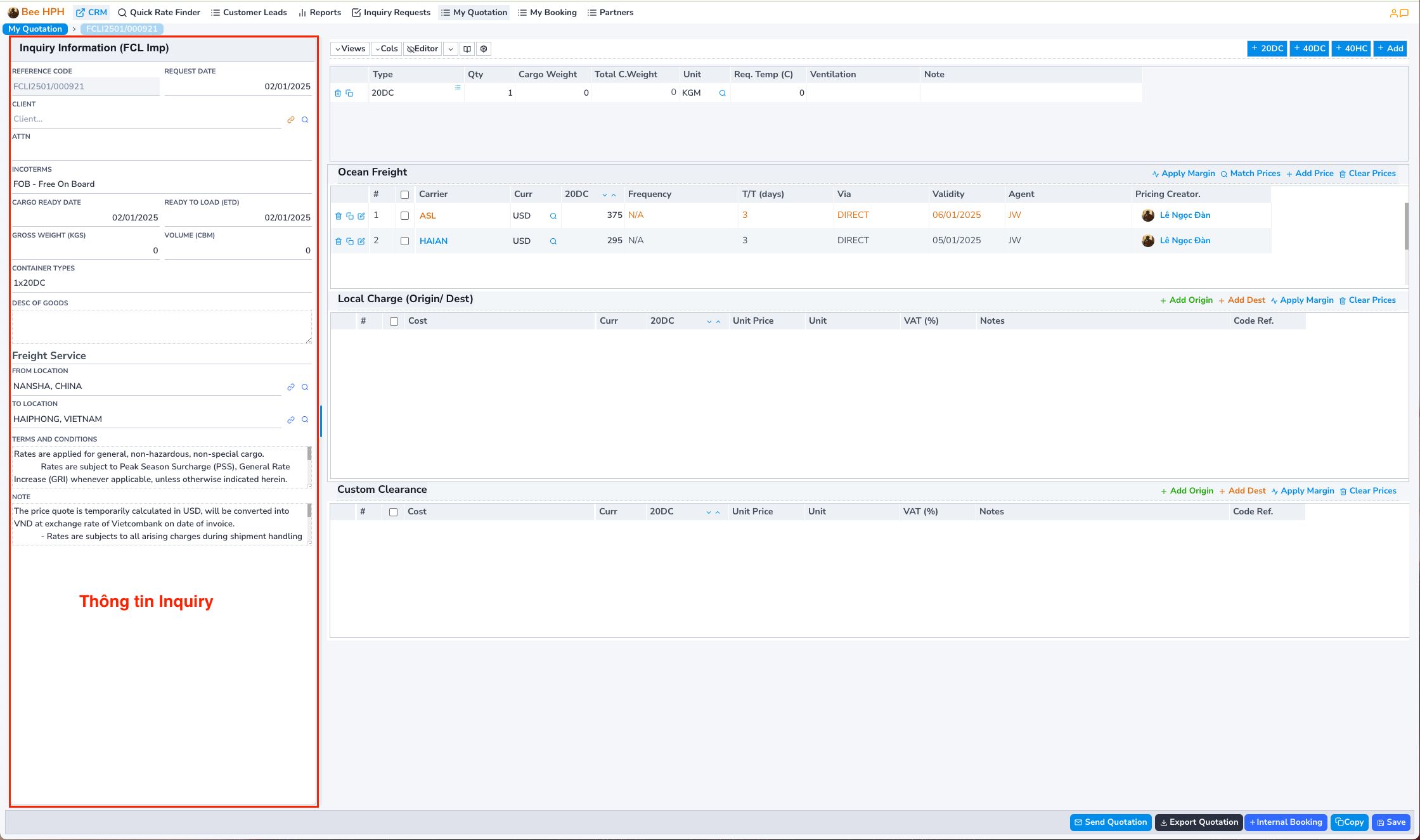 Placeholder for Inquiry Info
